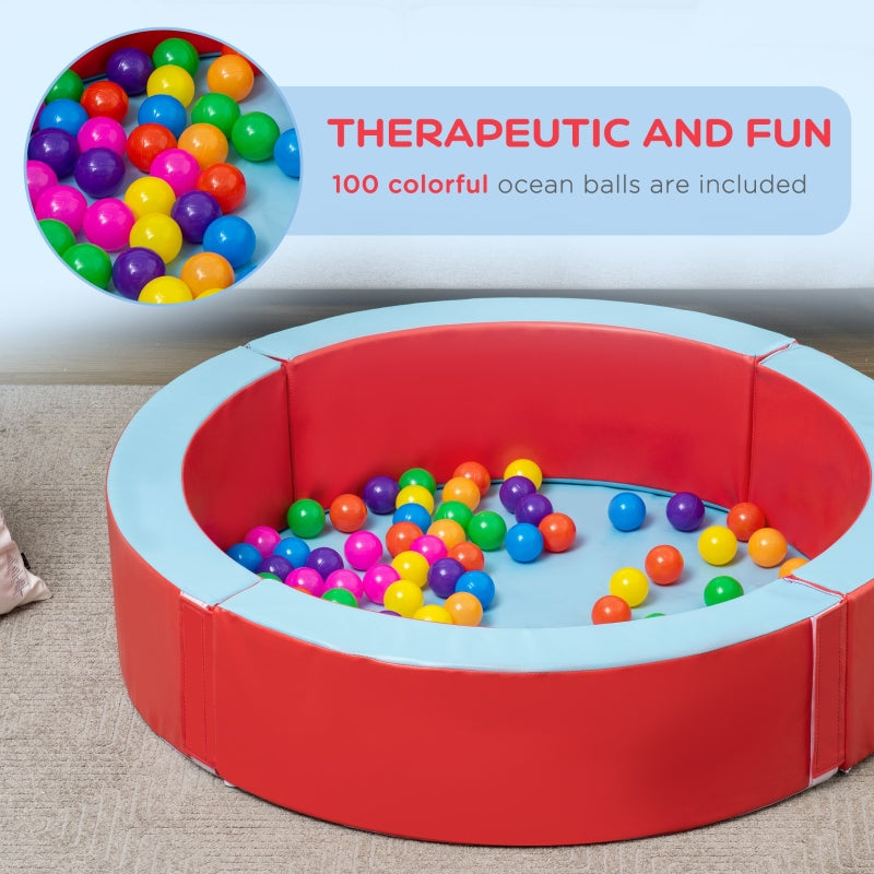 Outsunny Baby Ball Pit Pool with Removable & Washable Cover, 113 x 26cm Balls Round for Baby with 100 Ocean Balls,  Indoor & Outdoor, Red Light Blue