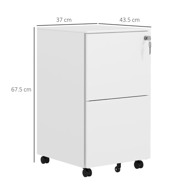 Vinsetto 2-Drawer Vertical Filing Cabinet with Lock, Steel Mobile File Cabinet with Adjustable Hanging Bar for A4, Legal and Letter Size, White