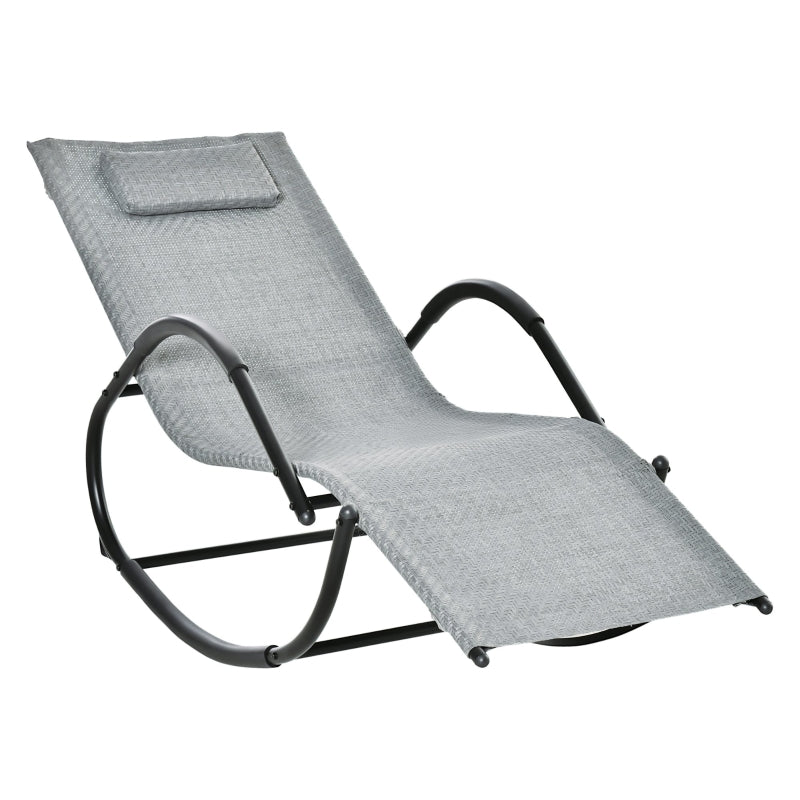 Outsunny Rocking Chair Zero Gravity Rocking Lounge Chair Rattan Effect Patio Rocker w/ Removable Pillow Recliner Seat Breathable Texteline - Grey