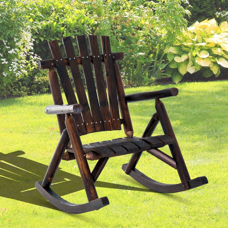 Outsunny Outdoor Rocking Chair Fir Wood Rustic Patio Adirondack Rocking Chair Traditional Rustic Style & Pure Comfort