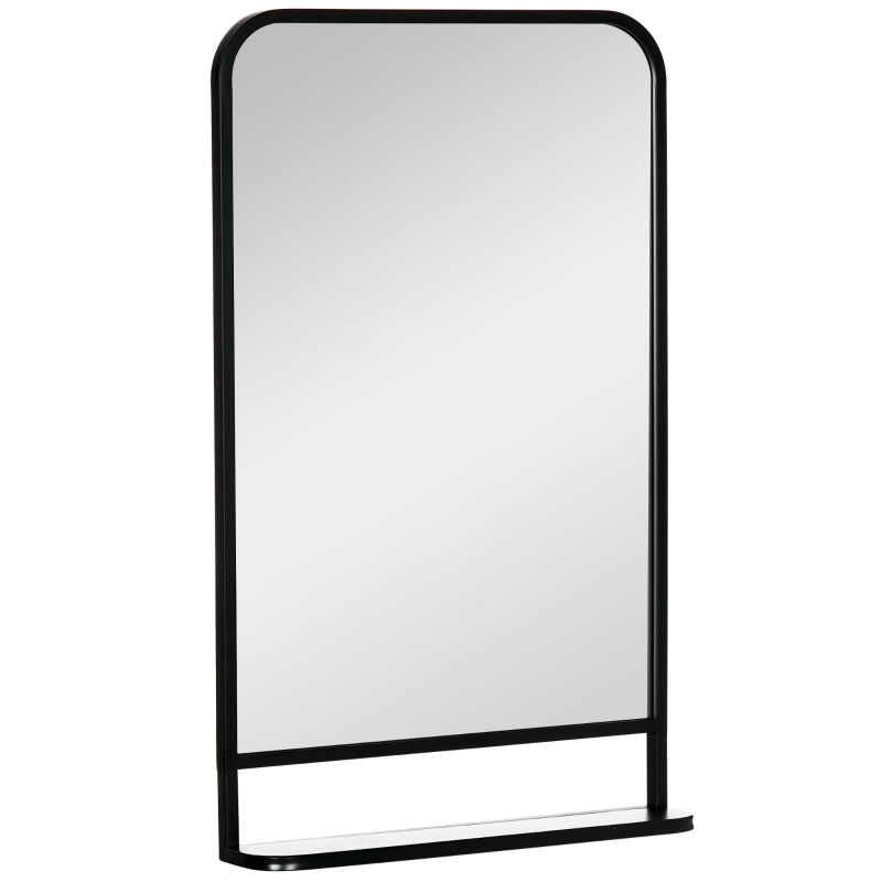 HOMCOM Square Wall Mirror with Storage Shelf, 86 x 53 cm Modern Mirrors for Bedroom, Living Room, Black