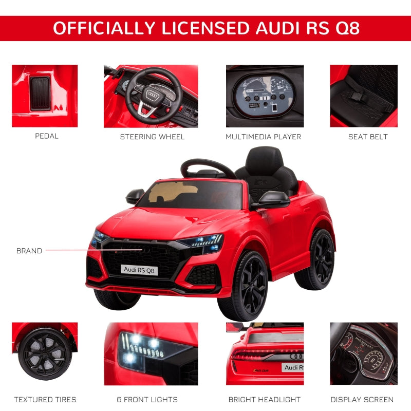 HOMCOM Compatible 6V Battery-powered Kids Electric Ride On Car Audi RS Q8 Toy with Parental Remote Control Music Lights USB MP3 Bluetooth Red