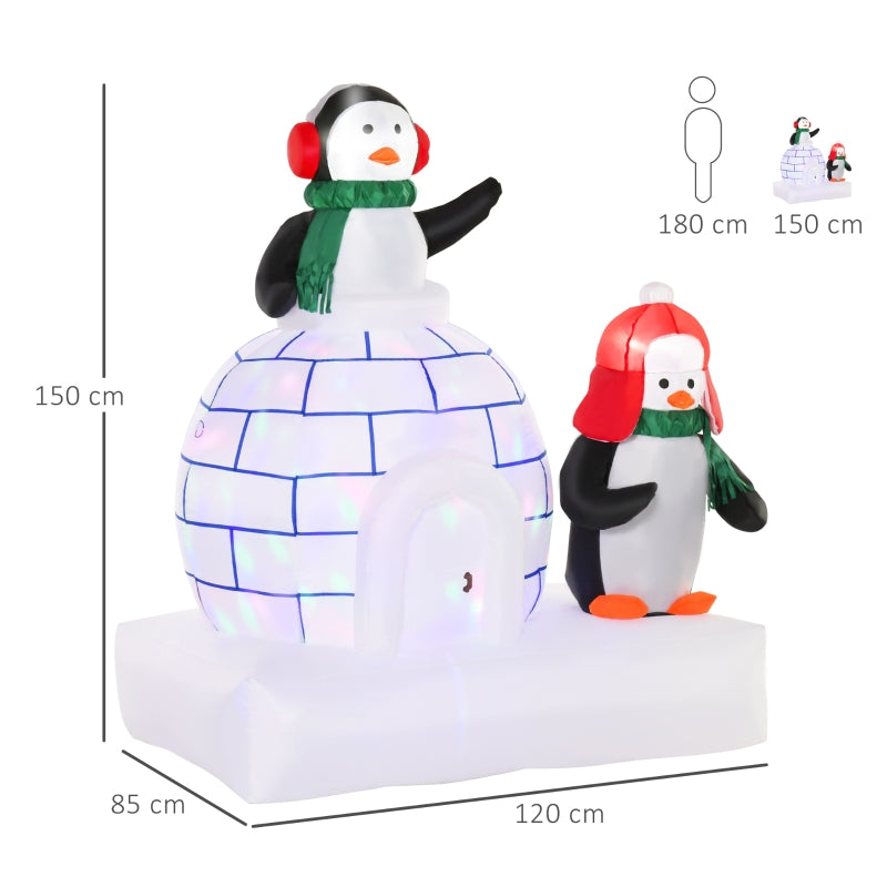 HOMCOM 1.5m Christmas Inflatable Two Penguins Wearing a Scarf with Ice House Blow Up Decor Home Indoors with Built-in LED Lights Toys in Lawn Garden