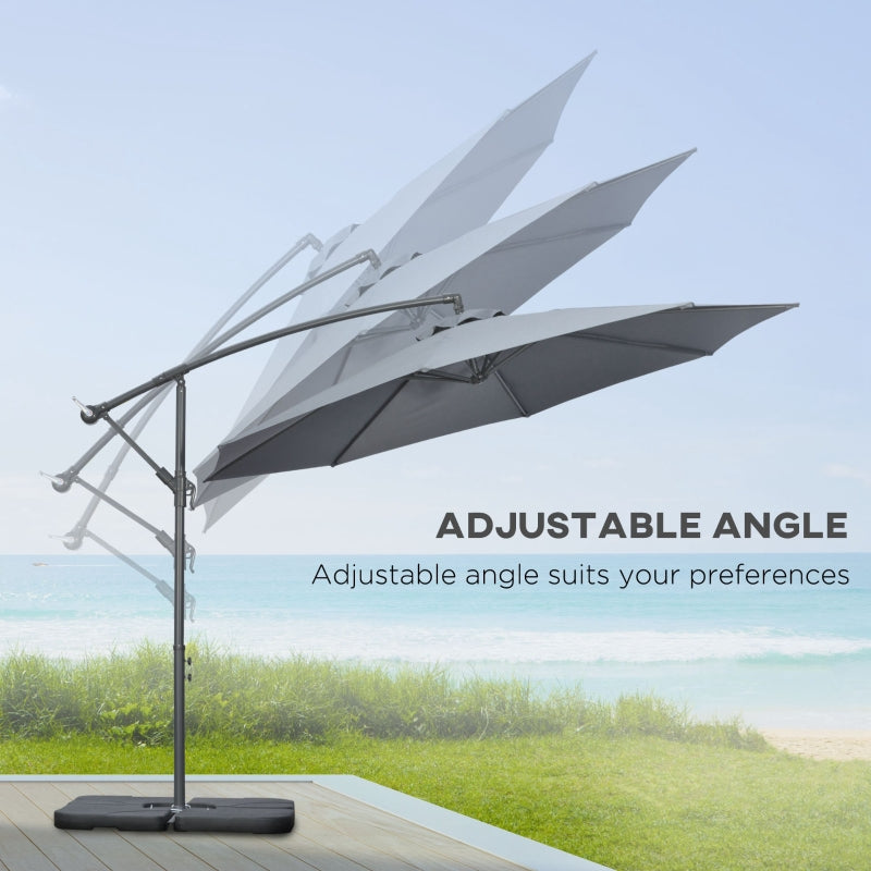 Outsunny 3(m) Garden Parasol Sun Shade Banana Umbrella Cantilever with Crank Handle, Cross Base Dark Grey