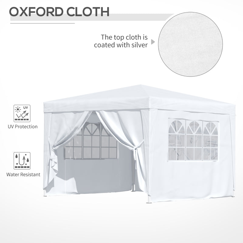 Outsunny 3mx3m Pop Up Gazebo Party Tent Canopy Marquee Waterp Resistant Free Storage Bag White