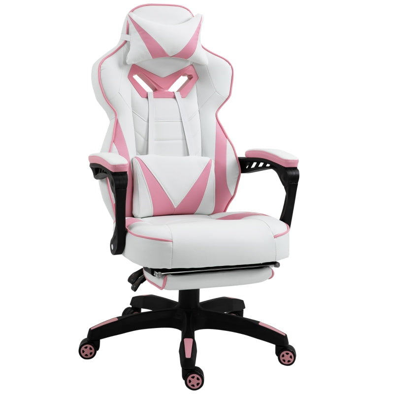 Vinsetto Ergonomic Racing Gaming Chair Office Desk Chair Adjustable Height Recliner with Wheels, Headrest, Lumbar Support, Retractable Footrest, Pink