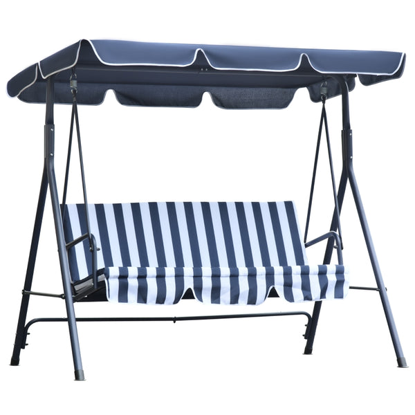 Outsunny 3 Seater Canopy Swing Chair Heavy Duty Outdoor Garden Bench with Sun Cover Metal Frame - Blue