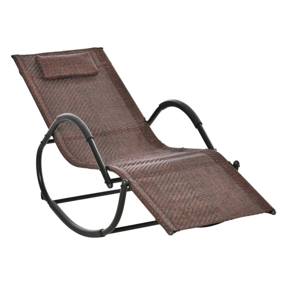 Outsunny Rocking Chair Zero Gravity Rocking Lounge Chair Rattan Effect Patio Rocker w/ Removable Pillow Recliner Seat Breathable Texteline - Brown