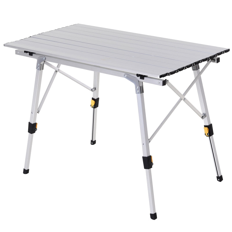 Outsunny 3FT Folding Aluminium Picnic Table Portable Camping BBQ Table Roll Up Top with Carrying Bag Silver