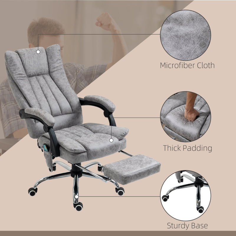 Vinsetto 6-point Vibrating Heat Massage Chair Micro Fibre Upholstery w/ Manual Footrest Padding High Back Remote Wheels Swivel Chair Reclining Grey