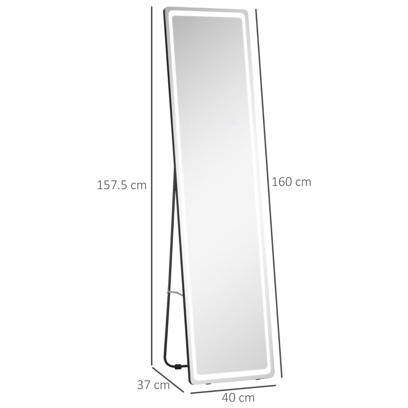 HOMCOM Full-Length Mirror with LED Lights and Remote Control, Freestanding Floor Mirror, Wall Mounted Full Body Mirror for Bedroom