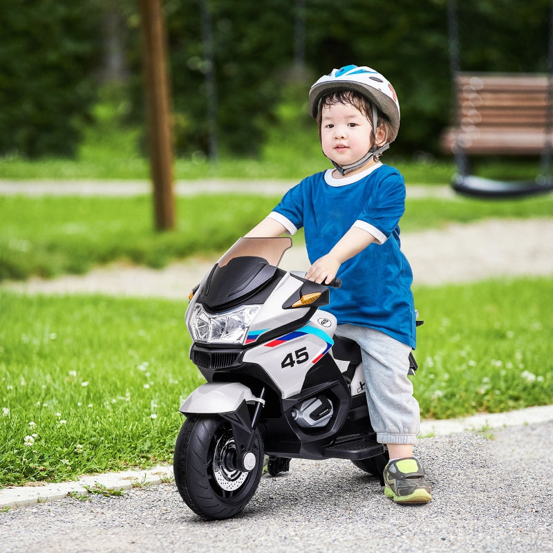 HOMCOM 12V Electric Motorbike with Training Wheels, Battery-Powered Ride on Motorbike for Boys and Girls with Pedal Lights Music Up to 3-6 KM/H White