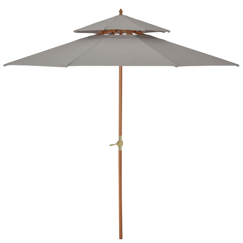 Outsunny 2.7 m Double Tier Outdoor Patio Garden Sun Umbrella Sunshade Wooden Parasol Grey Shade Canopy