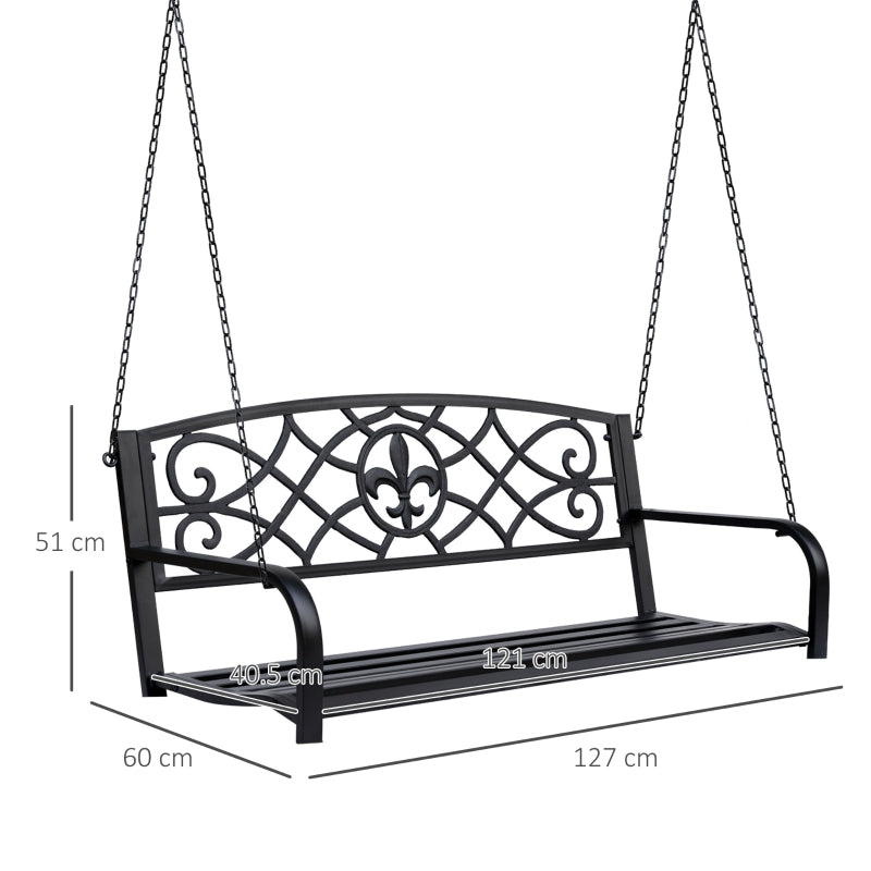 Outsunny Outdoor Porch Swing Seat Bench with Chains for the Yard, Deck, & Backyard, Black