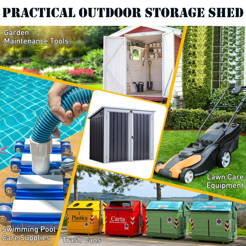 Outsunny 5ft x 3ft Garden 2-Bin Corrugated Steel Rubbish Storage Shed w/ Locking Doors Lid Outdoor Hygienic Dustbin Unit Garbage Trash Cover