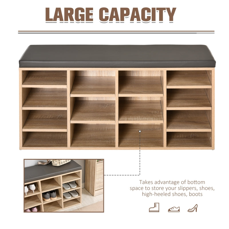 HOMCOM Multi-Storage Shoe Rack w/ 14 Compartments Cushion Moving Shelves Solid Frame Foot Pads Home Office Tidy Organisation Boots Trainers Brown