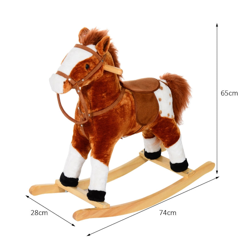 HOMCOM Wooden Rocking Horse with Sound Handle Grip Traditional Toy Fun Gift Brown