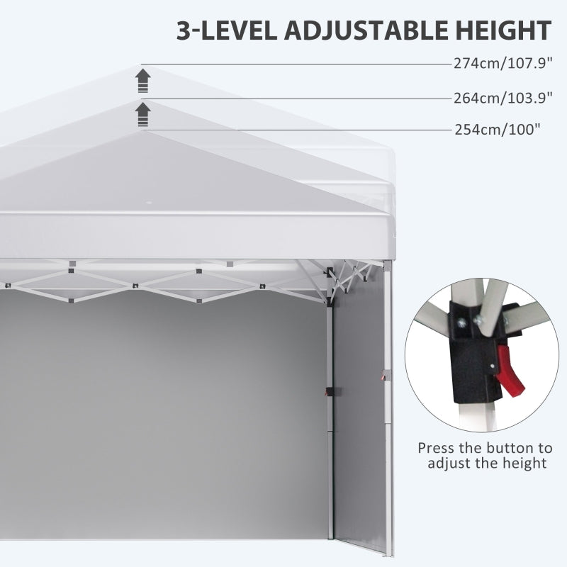 Outsunny 3 x 3 (M) Pop Up Gazebo with 2 Sidewalls, Leg Weight Bags and Carry Bag, Height Adjustable Party Tent Event Shelter for Garden, Patio, White