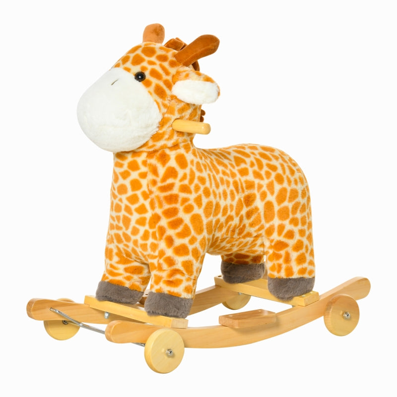 HOMCOM 2-IN-1 Kids Plush Ride-On Rocking Gliding Horse Giraffe-shaped Plush Toy Rocker with Realistic Sounds for Child 36-72 Months Yellow