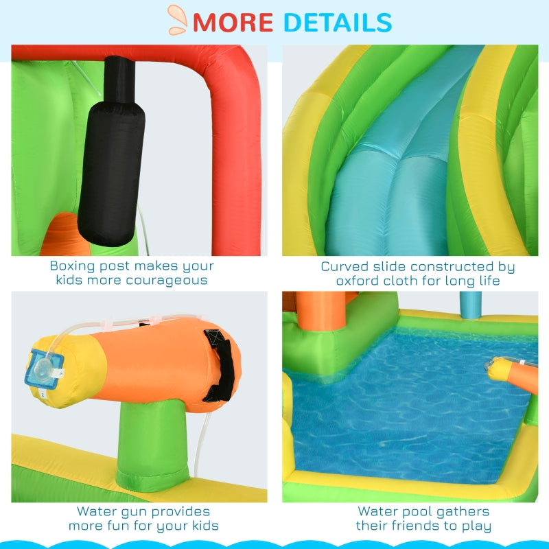 Outsunny 7 in 1 Kids Bouncy Castle Water Slide Bounce House Includes Slide, Trampoline, Pool, Water Gun, Ball-target, Boxing Post Tunnel w/Air Blower