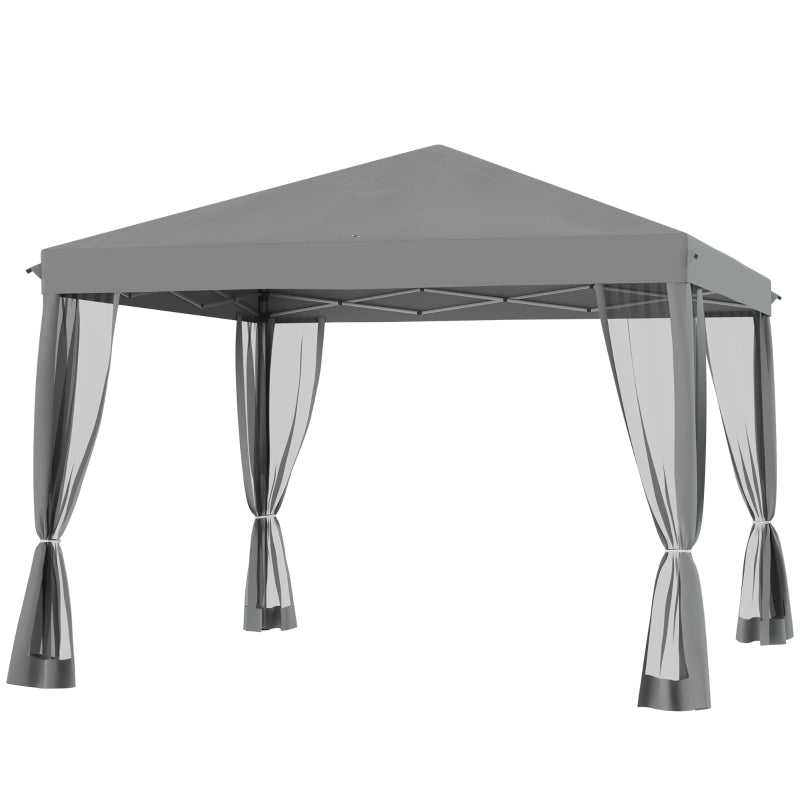 Outsunny 3 x 3 m Pop Up Gazebo, Garden Tent with Removable Mesh Sidewall Netting, Carry Bag for Backyard Patio Outdoor Light Grey