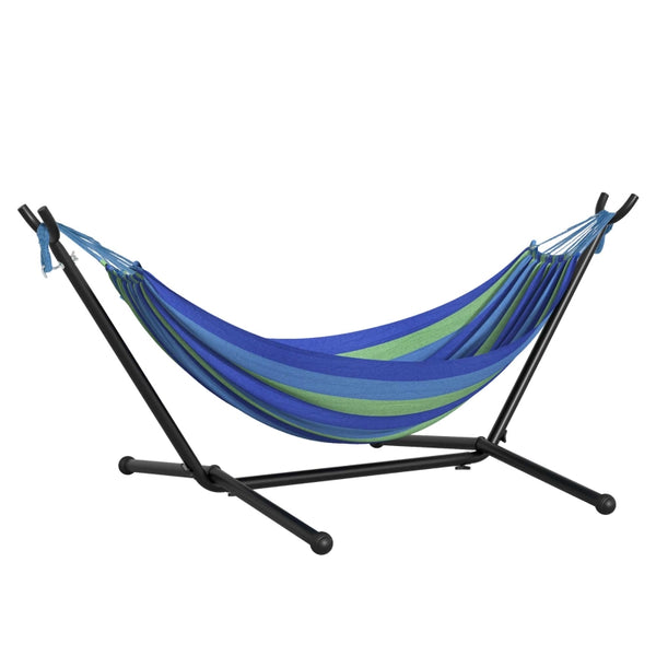 Outsunny 294 x 117cm Hammock with Stand Camping Hammock with Portable Carrying Bag, Adjustable Height, 120kg Load Capacity, Green Stripe