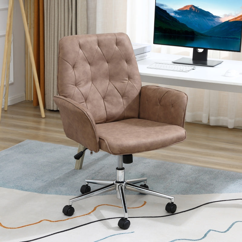 Vinsetto Micro Fibre Office Chair Mid Back Computer Desk Chair with Adjustable Seat, Arm, Brown