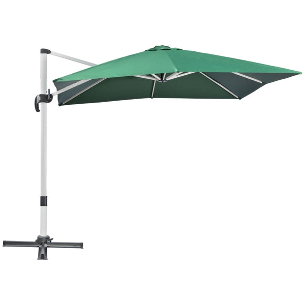 Outsunny 3 x 3(m) Cantilever Parasol, Square Garden Umbrella with Cross Base, Crank Handle, Tilt, 360° Rotation and Aluminium Frame, Green