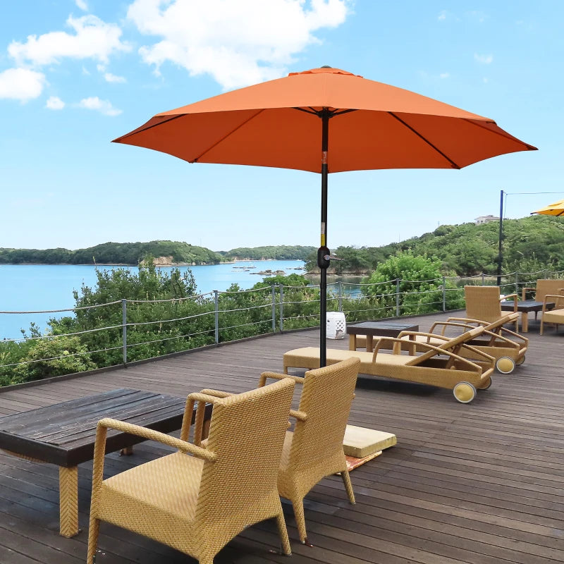 Outsunny 2.6M Patio Parasol Sun Umbrella, Tilt Shade Shelter Canopy with Crank 8 Ribs Aluminium Frame, Orange