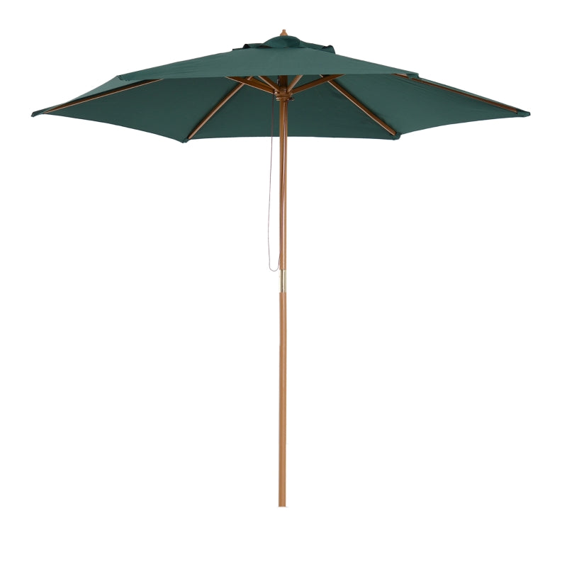 Outsunny 2.5m Wooden Garden Patio Parasol Umbrella-Dark Green