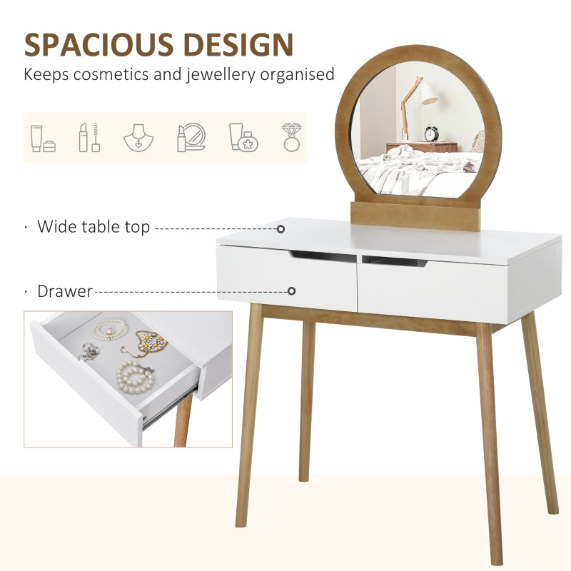 HOMCOM Dressing Table & Stool Set w/ Drawers Mirror Modern Elegant Vanity Makeup Padded Seat Home Bedroom Beauty Furniture Natural Brown