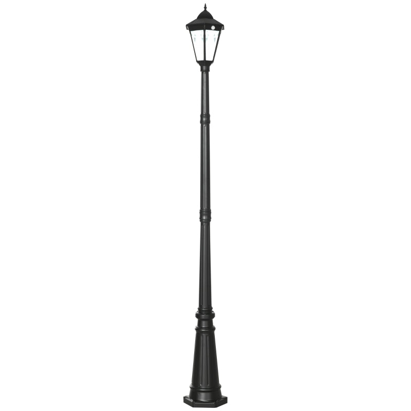 Outsunny 2.4 m Garden Lamp Post Light, LED Solar Powered Patio Path Lighting Lamp with Aluminium Frame, PIR Motion Sensor for Lawn, Pathway, Black