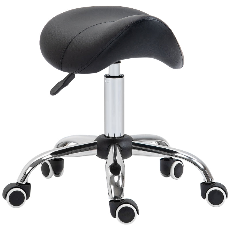 HOMCOM Cosmetic Stool 360° Rotate Height Adjustable Salon Massage Spa Chair Hydraulic Rolling Faux Leather Saddle Stool Mobility - Black