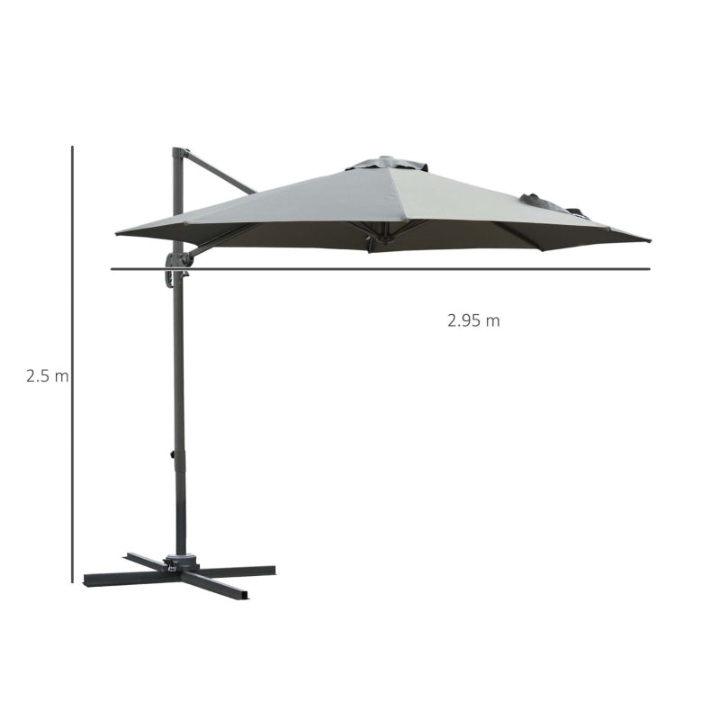 Outsunny 3(m) Patio Offset Parasol Roma Umbrella Cantilever Hanging Sun Shade Canopy Shelter 360° Rotation with Cross Base - Dark Grey