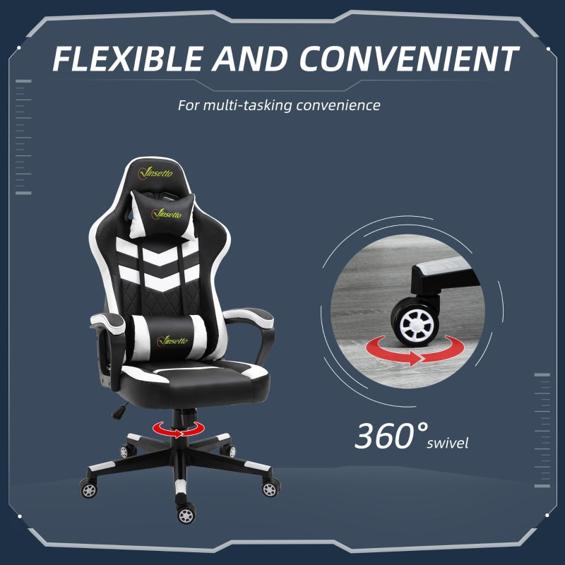 Vinsetto Racing Gaming Chair with Lumbar Support, Headrest, Swivel Wheel, PVC Leather Gamer Desk Chair for Home Office, Black White