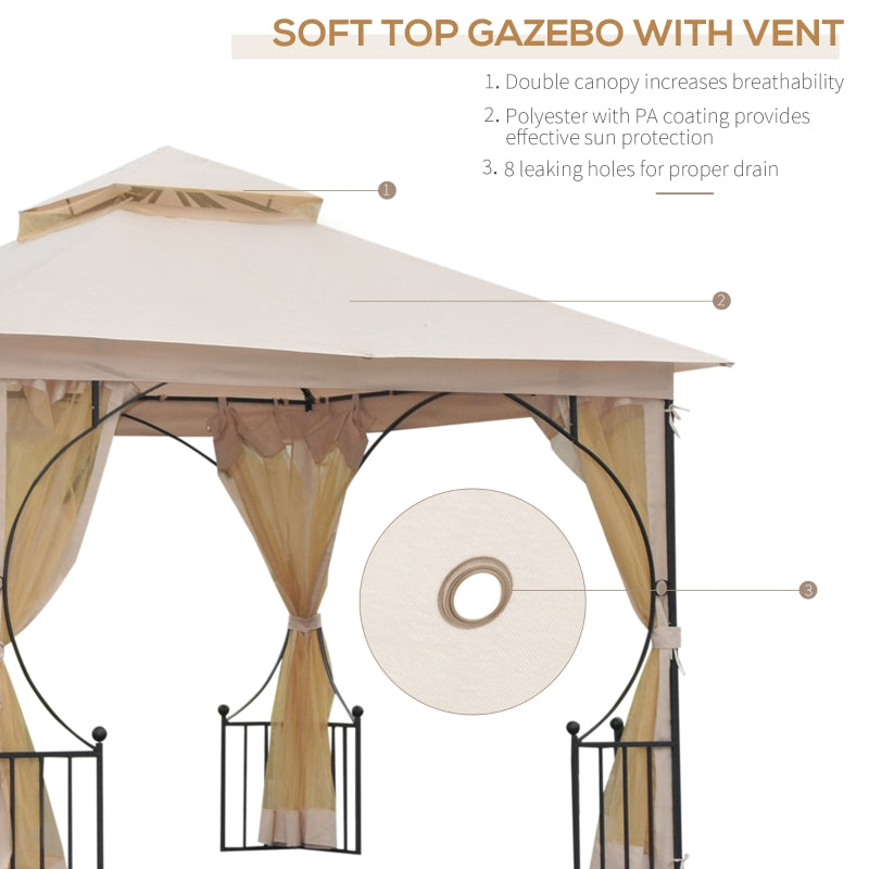 Outsunny 3 x 3 M Garden Gazebo Patio Party Tent Shelter Outdoor Canopy Double Tier Sun Shade Metal Frame Beige