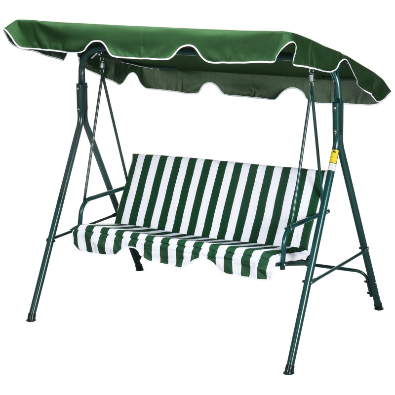 Outsunny 3 Seater Garden Swing Chair W/ Adjustable Canopy, Garden Swing Seat with Steel Frame, Padded Seat, Green