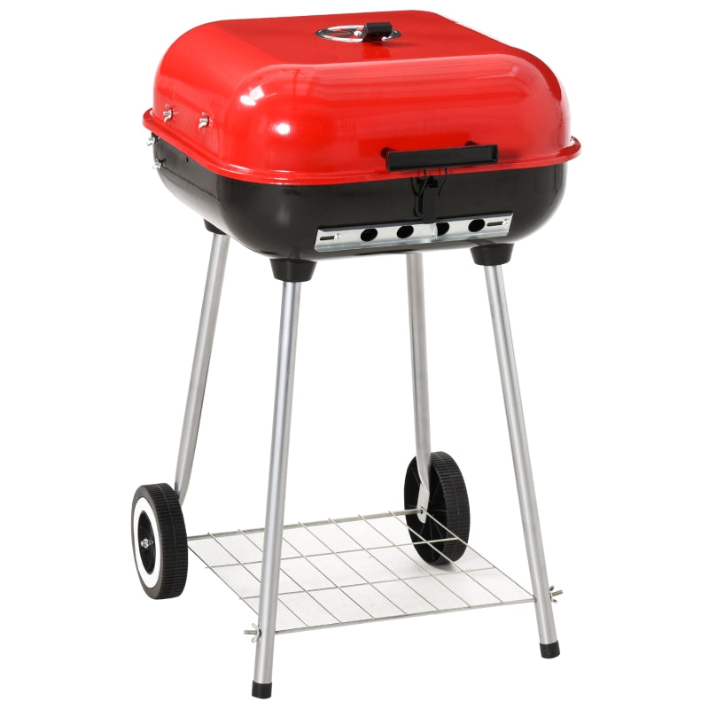 Outsunny Charcoal Trolley BBQ Garden Outdoor Barbecue Cooking Grill High Temperature Powder Wheel 46x52.5x76cm New