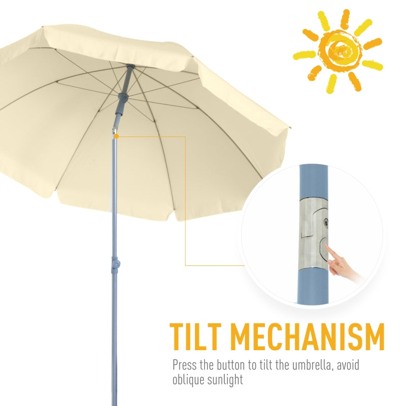 Outsunny 2.2M Tilt Beach Umbrella Parasol-Cream White