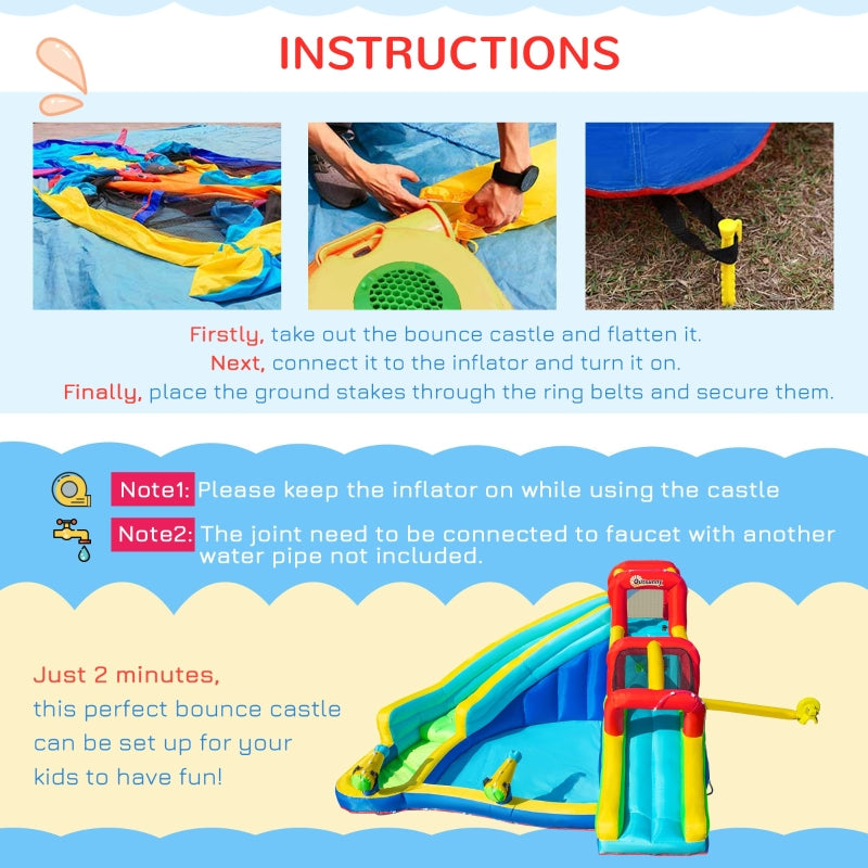 Outsunny 5 in 1 Kids Bounce Castle Extra Large Inflatable House Trampoline Slide Water Pool Water Gun Climbing Wall for Kids Age 3-8, 3.85x3.65x2m