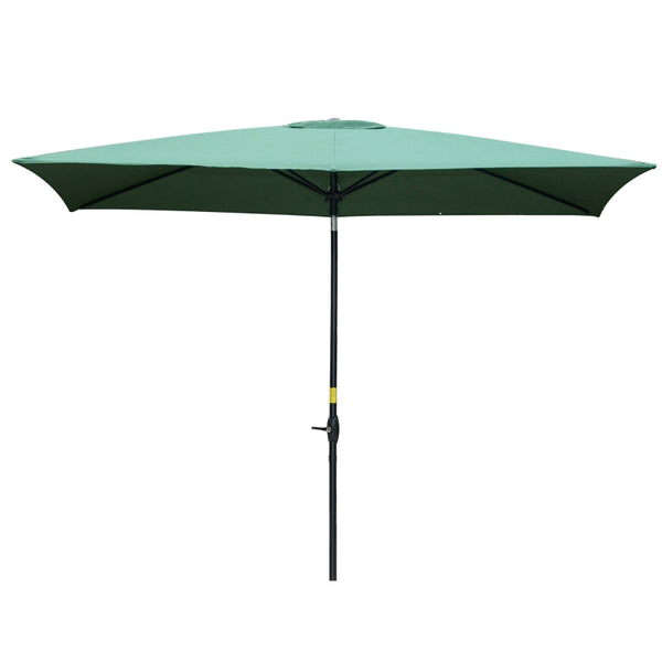 Outsunny 2 x 3m Rectangular Market Umbrella Patio Outdoor Table Umbrellas with Crank & Push Button Tilt, Green