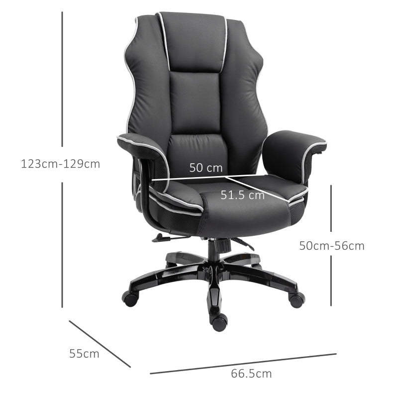 Vinsetto Piped PU Leather Padded High-Back Computer Office Gaming Chair Swivel Desk Seat Ergonomic Recliner w/ Armrests Adjustable Seat Height Black