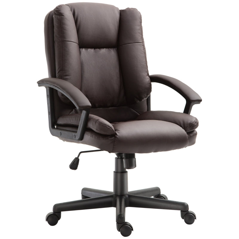 HOMCOM Swivel Executive Office Chair Mid Back Faux Leather Computer Desk Chair for Home with Double-Tier Padding, Arm, Wheels, Brown