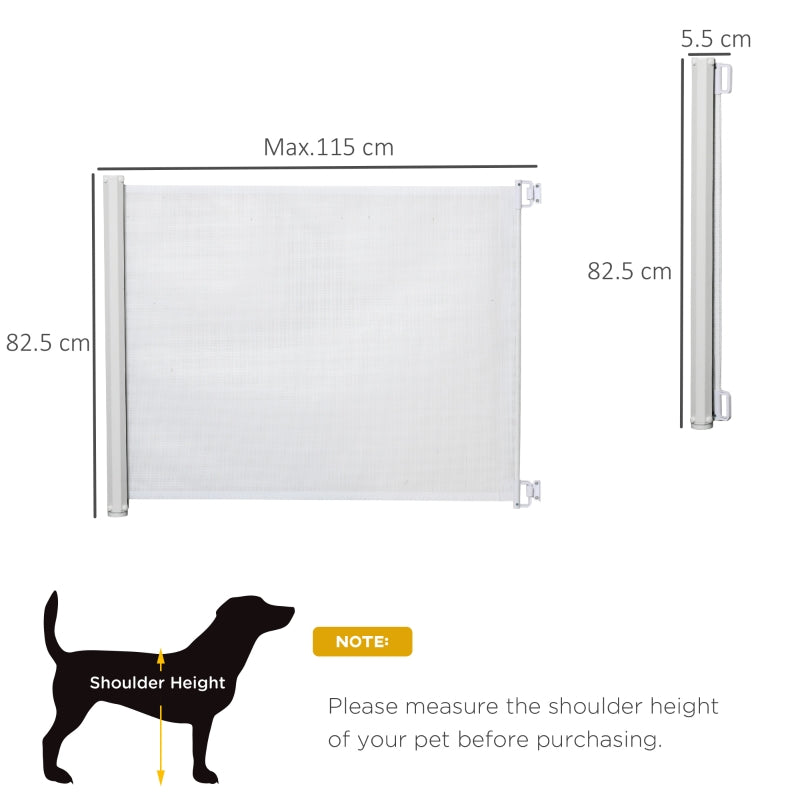 PawHut Retractable Stair Gate, 115 x 82.5 cm, White, Dog Pet Barrier for Doorway, Stair, Hallway