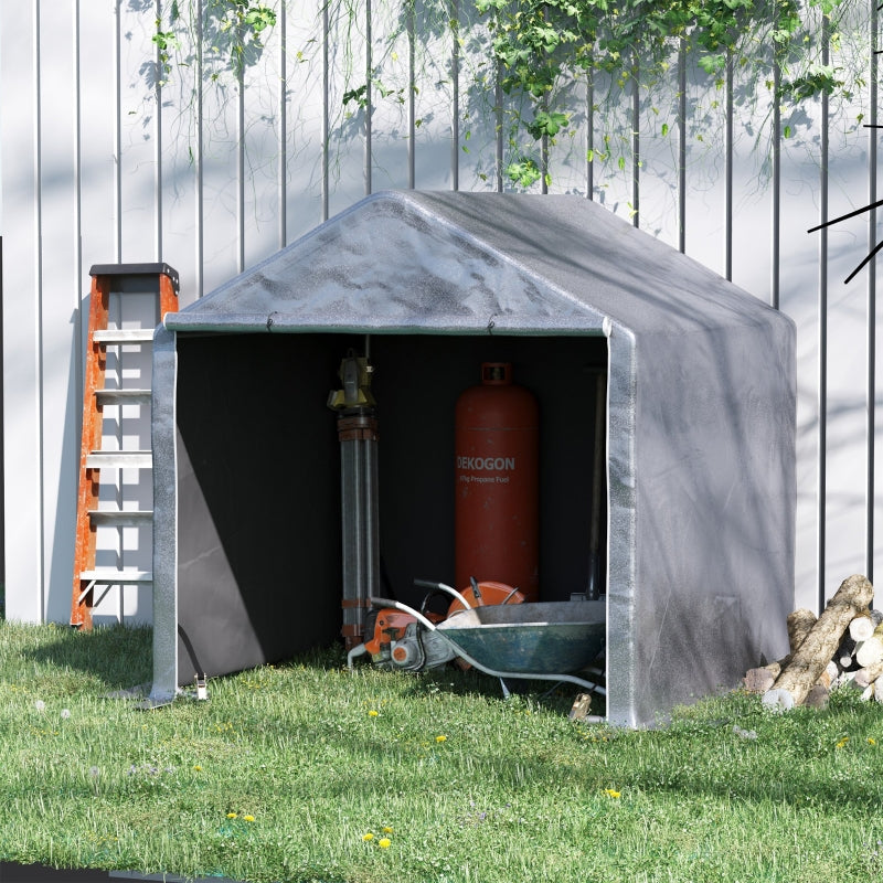 Outsunny 2 x 2m Garden Garage Storage Tent Galvanized Steel Outdoor Carport Gazebo Waterproof UV-Resistant - Grey