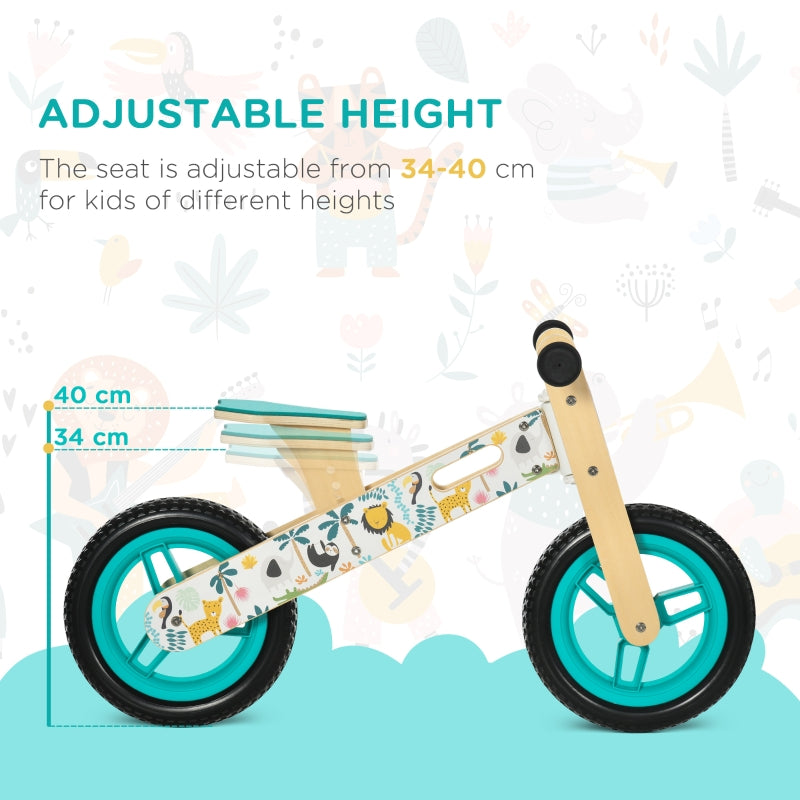 HOMCOM Kids Balance Bike 12 Inch Wooden No Pedal Bicycle with Adjustable Seat EVA Wheels for 3-6 Years Boys Girls, White