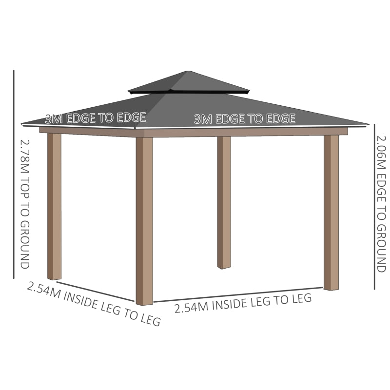 Outsunny 3 x 3 (m) Outdoor Polycarbonate Gazebo, Double Roof Hard Top Gazebo with Galvanized Steel Frame, Nettings & Curtains