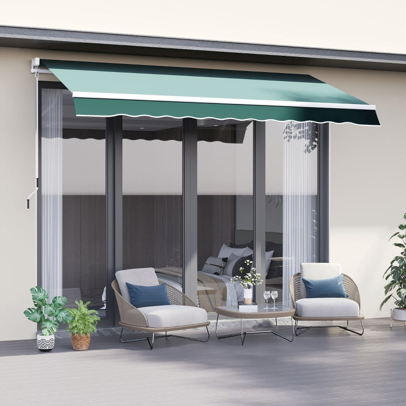 Outsunny 2.5m x 2m Garden Patio Manual Awning Canopy Sun Shade Shelter Retractable with Winding Handle Green