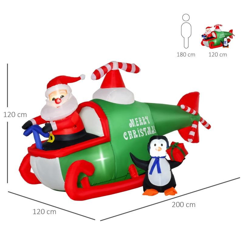 HOMCOM 1.2m Christmas Inflatable Decoration with Santa Claus on Plane, Gift in Penguin, Light Up Blow Up Santa Outdoor, Xmas Decor for Holiday Party