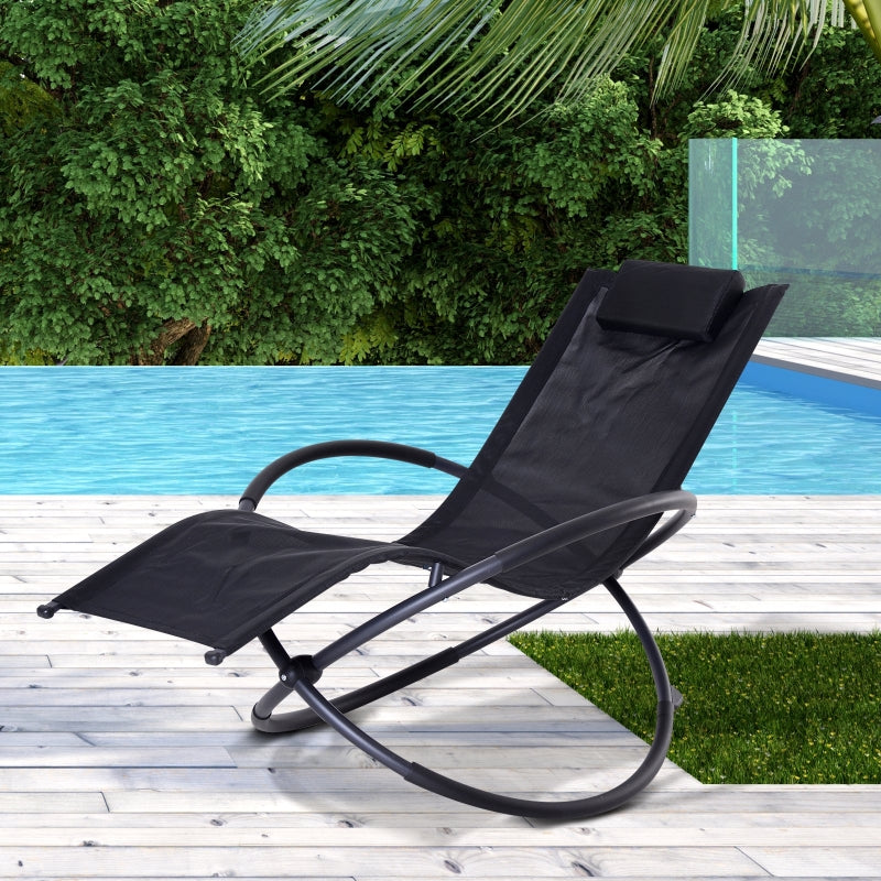 Outsunny Outdoor Orbital Lounger Zero Gravity Patio Chaise Foldable Rocking Chair w/ Pillow Black